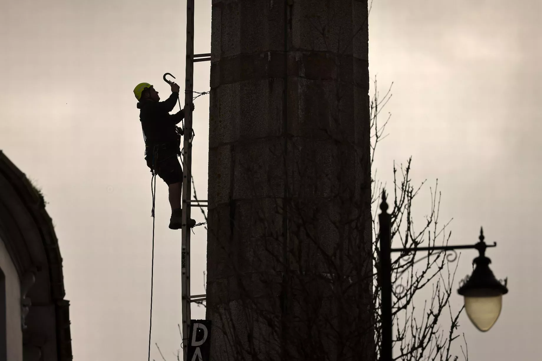 During the week of February 19, maintenance work is carried out on on the 70ft tall Lander's Monument on Lemon Street in Truro by Dawson Steeplejacks.